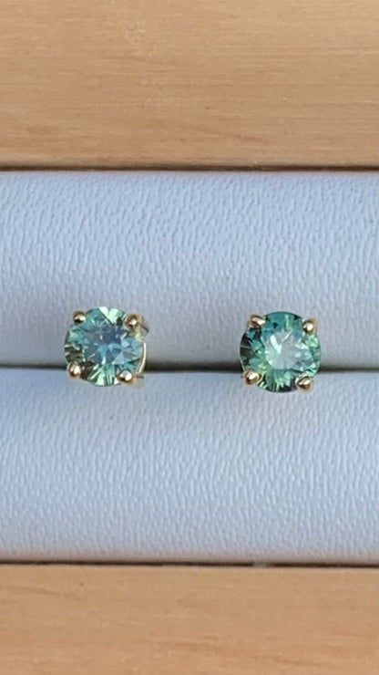 Light Green Australian Sapphire Earrings ~ 3.5mm Gold Studs