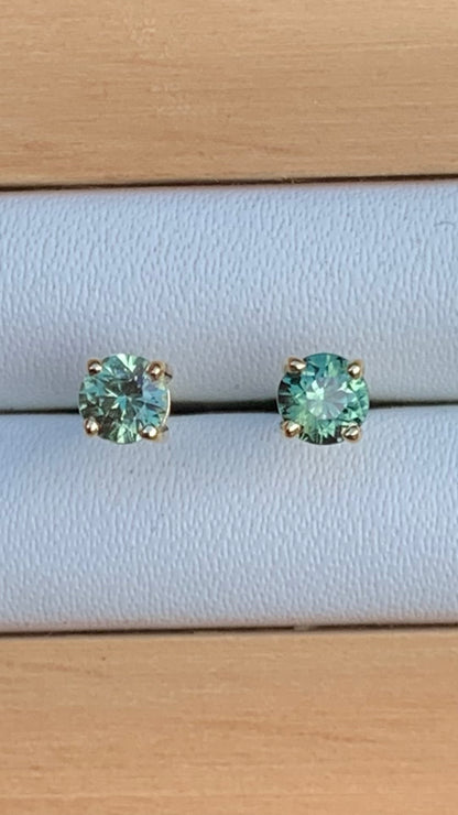 Light Green Australian Sapphire Earrings ~ 3.5mm Gold Studs