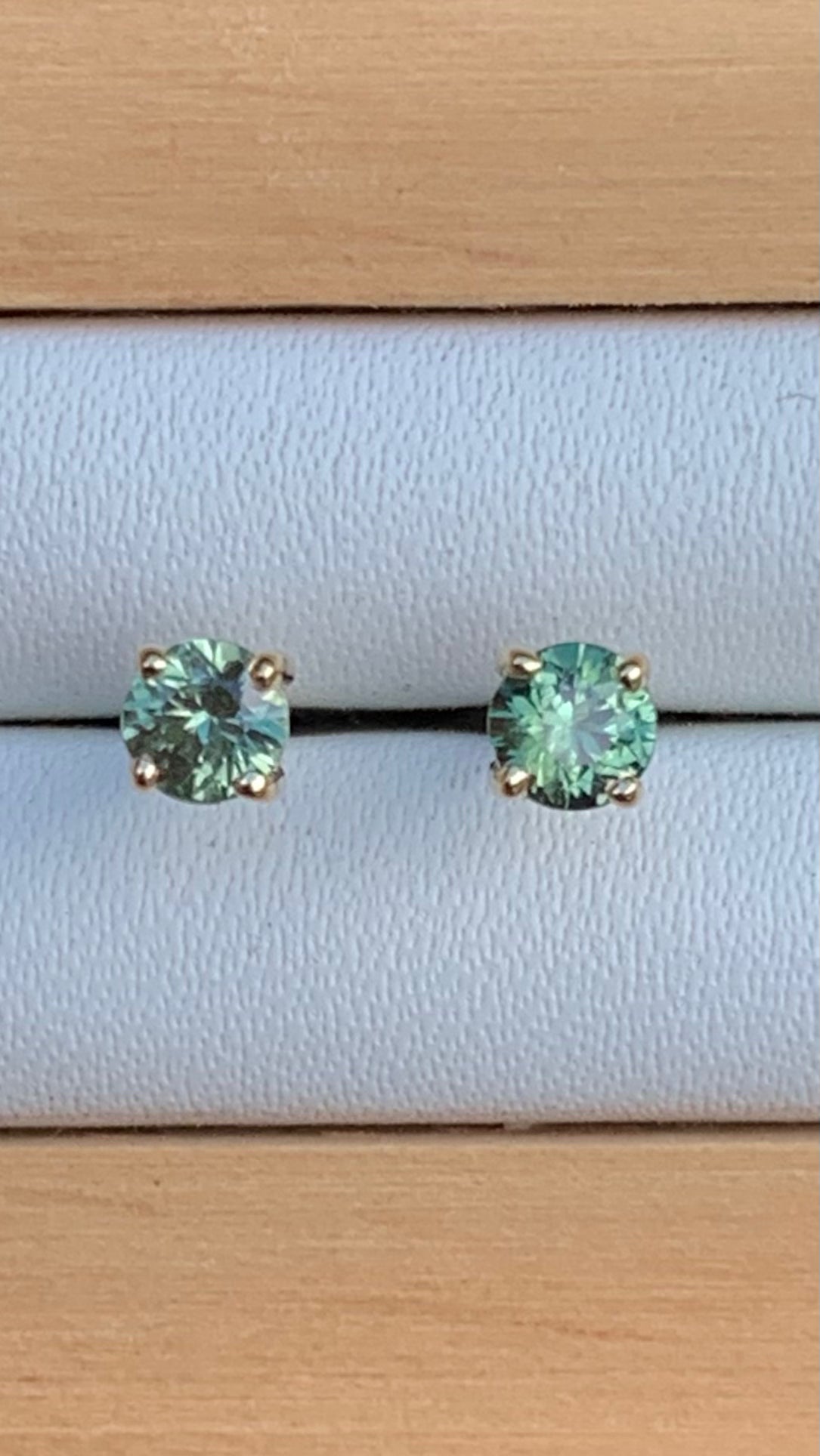 Light Green Australian Sapphire Earrings ~ 3.5mm Gold Studs
