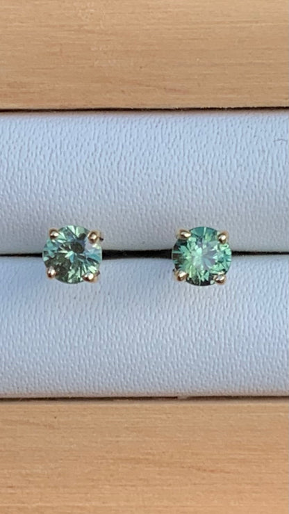 Light Green Australian Sapphire Earrings ~ 3.5mm Gold Studs