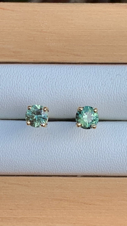 Light Green Australian Sapphire Earrings ~ 3.5mm Gold Studs