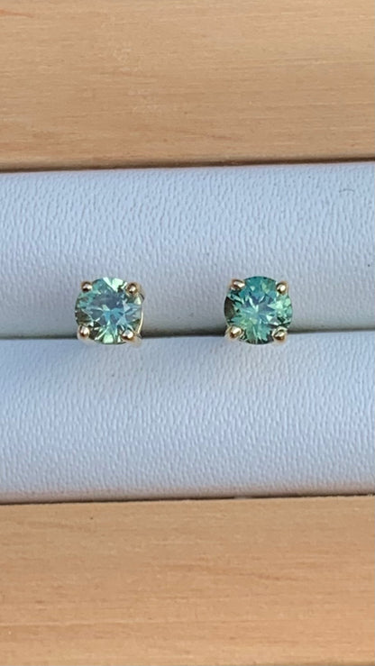 Light Green Australian Sapphire Earrings ~ 3.5mm Gold Studs