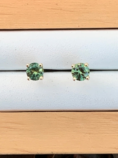 Green Australian Parti Sapphire Earrings ~ 4mm Gold Studs