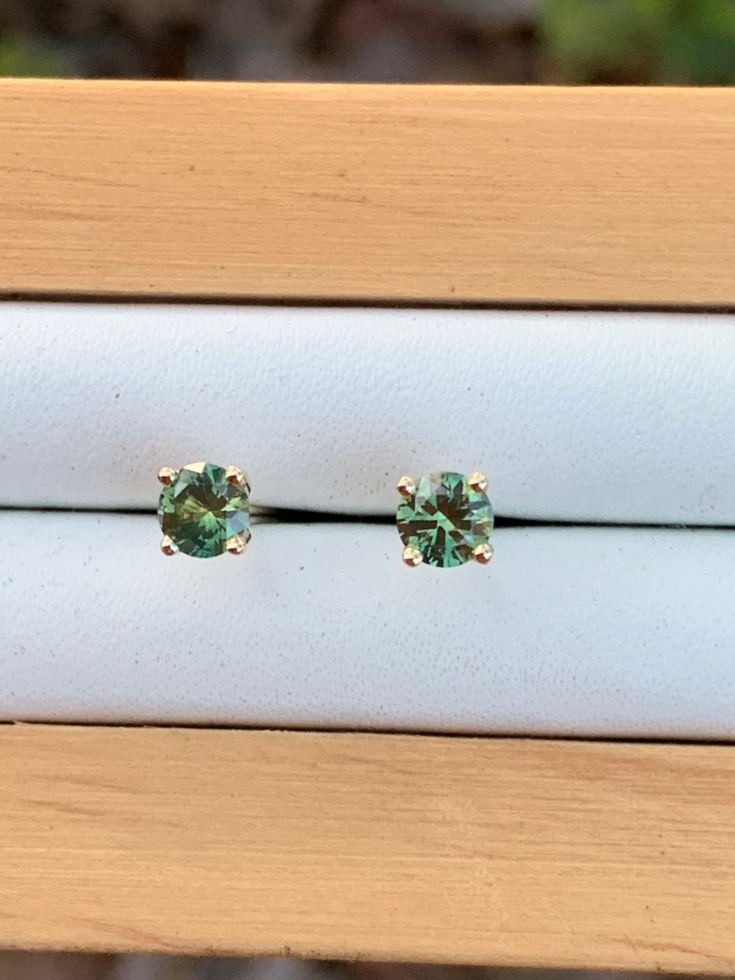 Green Australian Parti Sapphire Earrings ~ 4mm Gold Studs