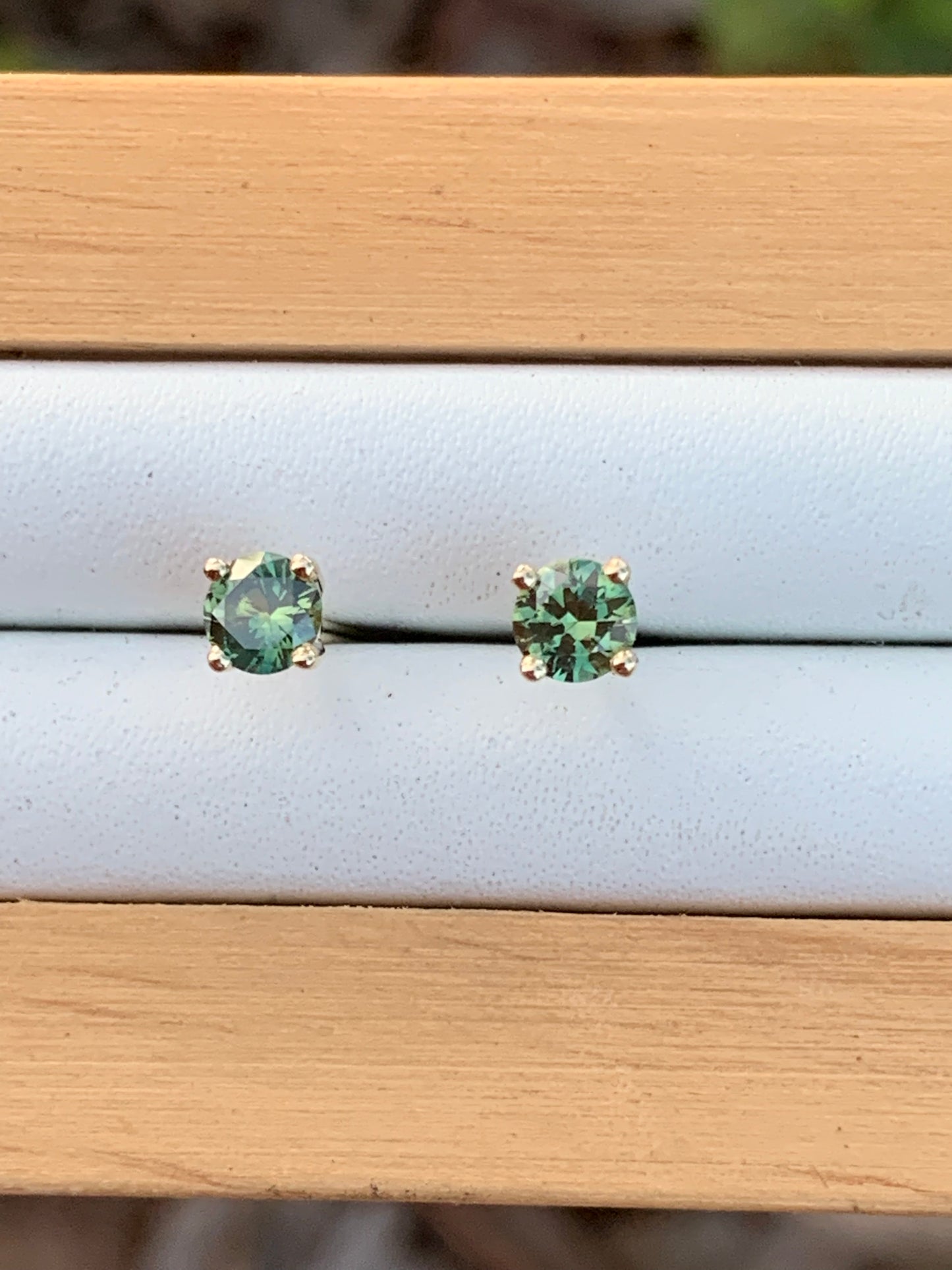 Green Australian Parti Sapphire Earrings ~ 4mm Gold Studs