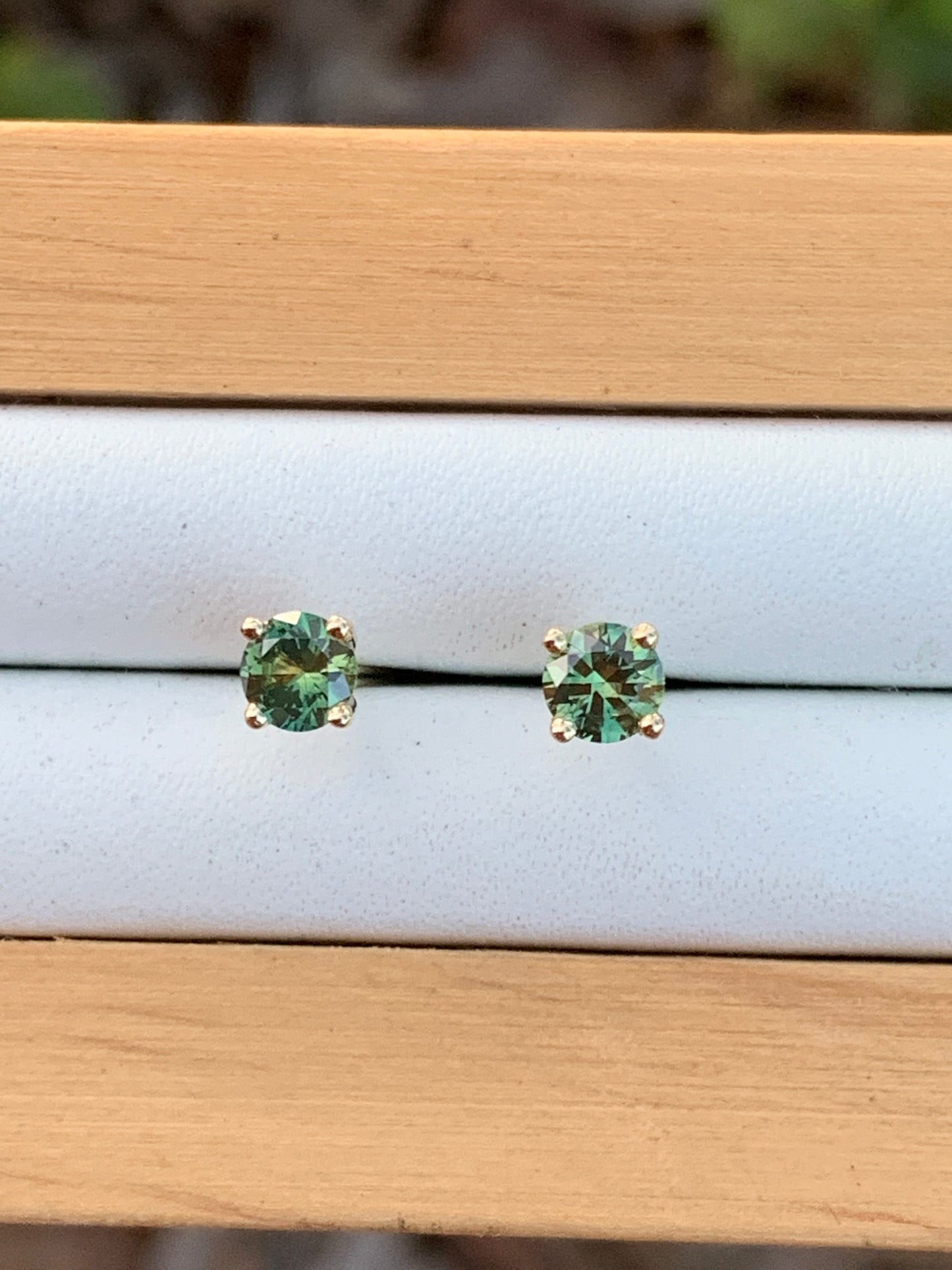 Green Australian Parti Sapphire Earrings ~ 4mm Gold Studs