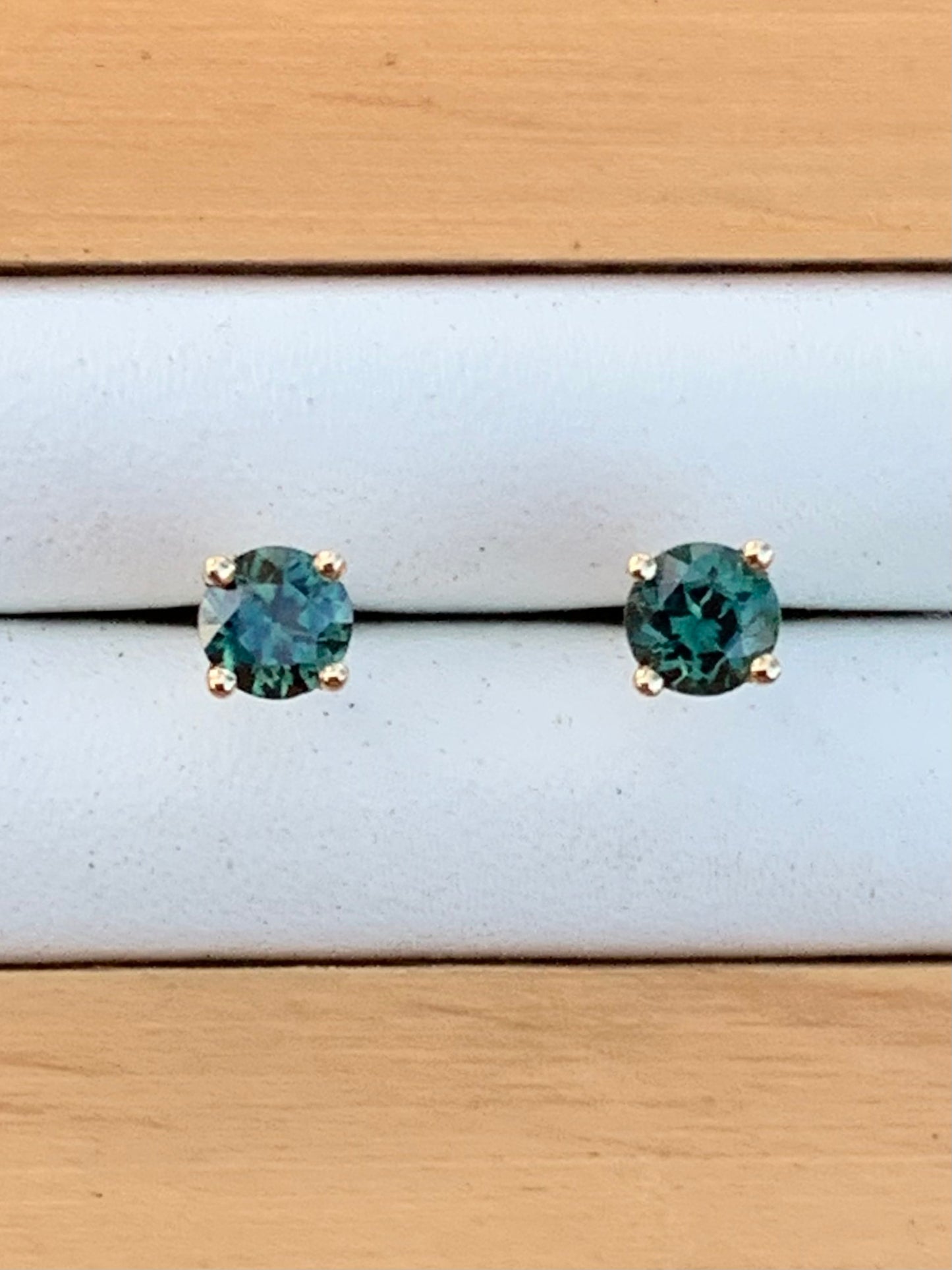 Teal Australian Sapphire Earrings ~ 4mm Gold Studs
