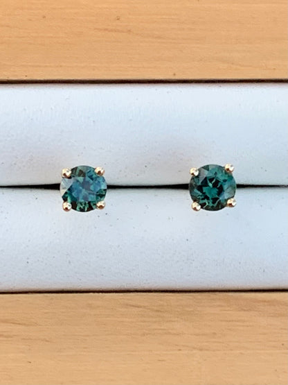 Teal Australian Sapphire Earrings ~ 4mm Gold Studs