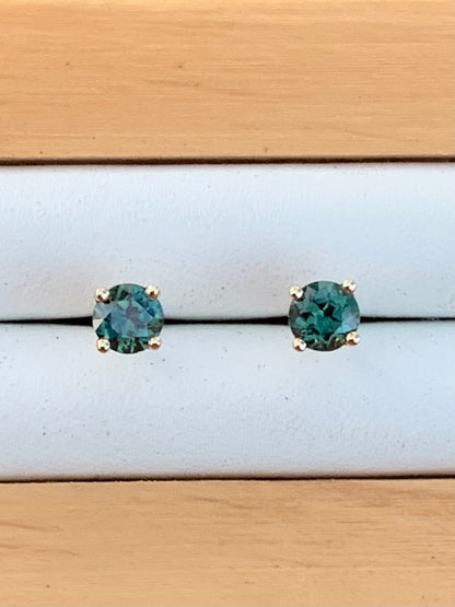 Teal Australian Sapphire Earrings ~ 4mm Gold Studs