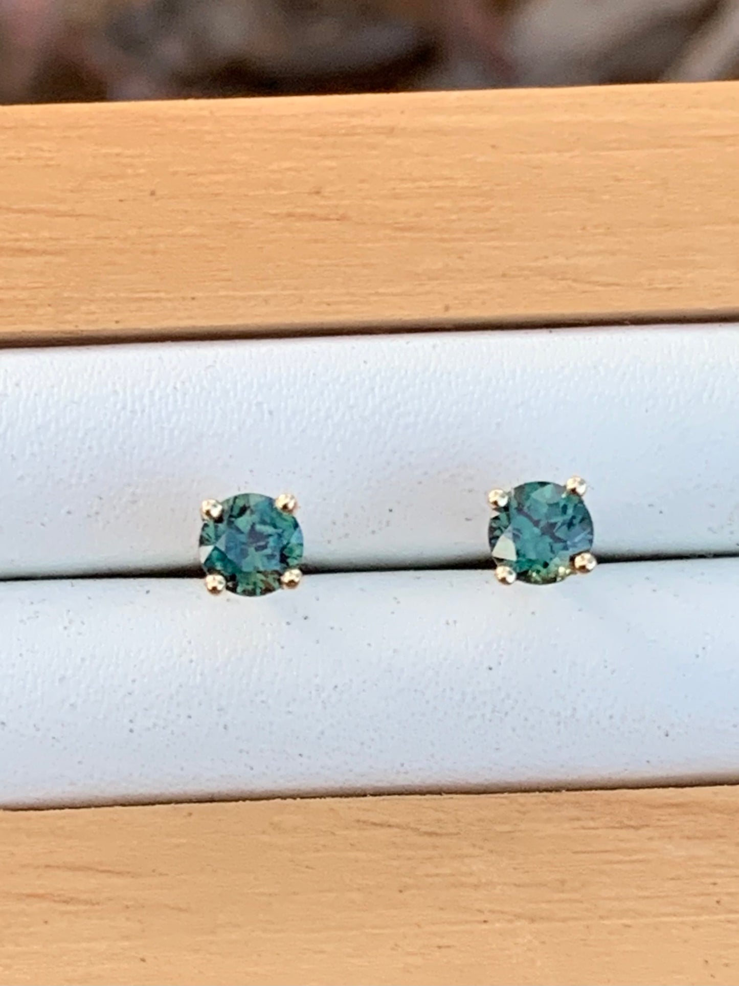 Teal Australian Sapphire Earrings ~ 4mm Gold Studs