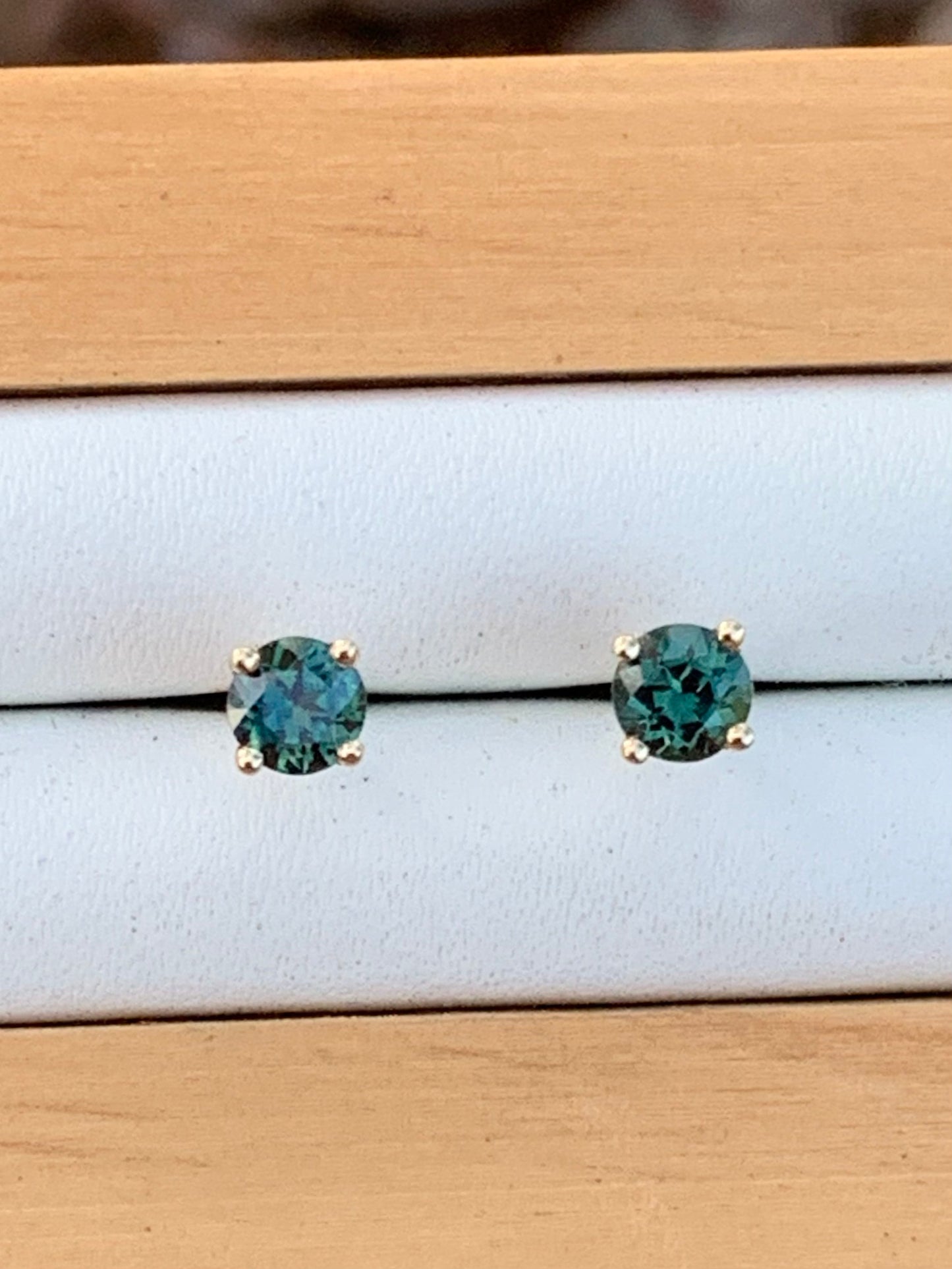 Teal Australian Sapphire Earrings ~ 4mm Gold Studs