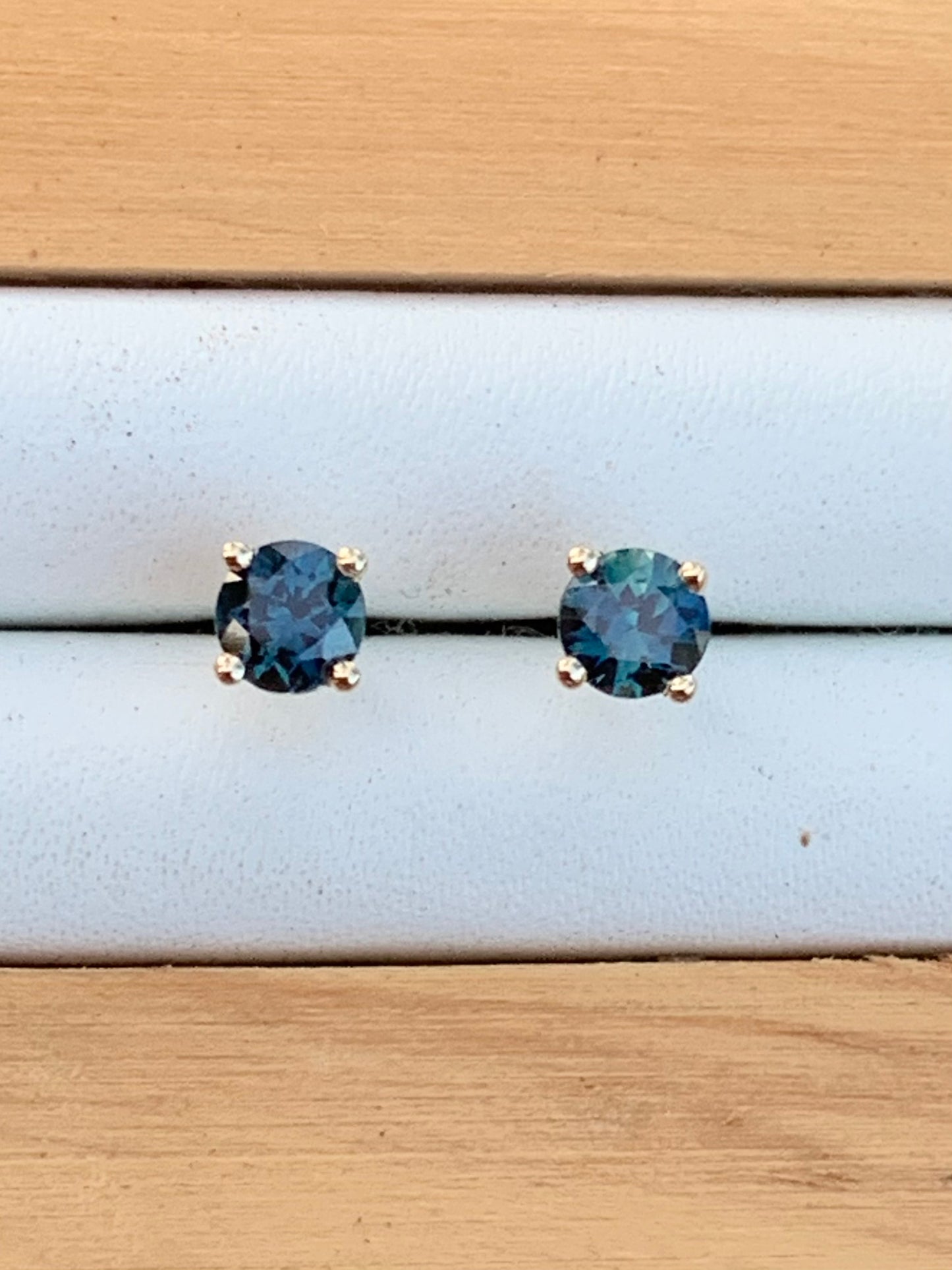 Blue Australian Sapphire Earrings ~ 4mm Gold Studs