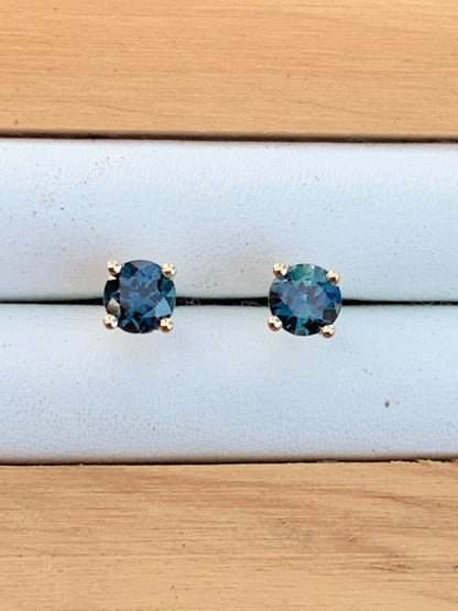 Blue Australian Sapphire Earrings ~ 4mm Gold Studs