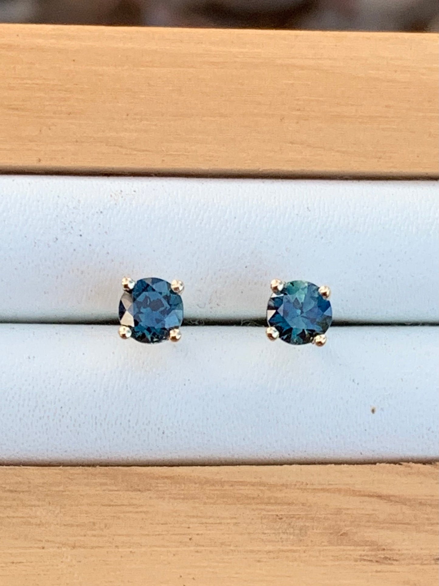 Blue Australian Sapphire Earrings ~ 4mm Gold Studs