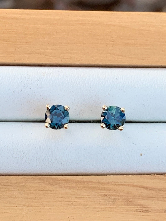 Blue Australian Sapphire Earrings ~ 4mm Gold Studs