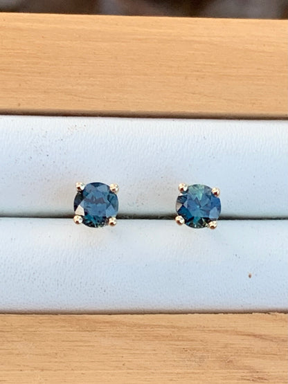 Blue Australian Sapphire Earrings ~ 4mm Gold Studs
