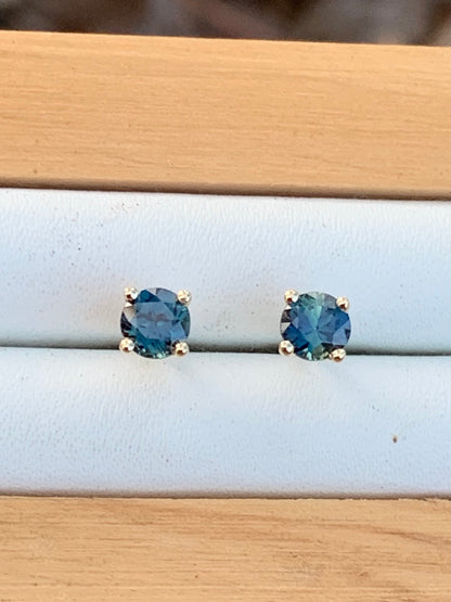 Blue Australian Sapphire Earrings ~ 4mm Gold Studs
