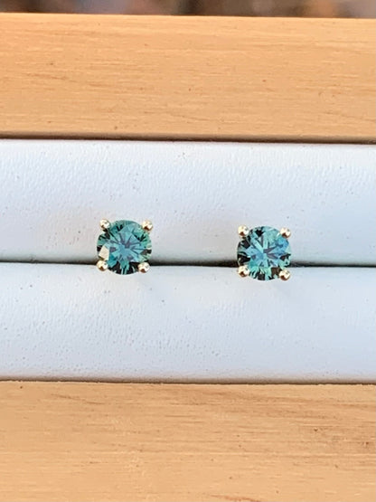 Teal Australian Parti Sapphire Earrings ~ 4mm Gold Studs