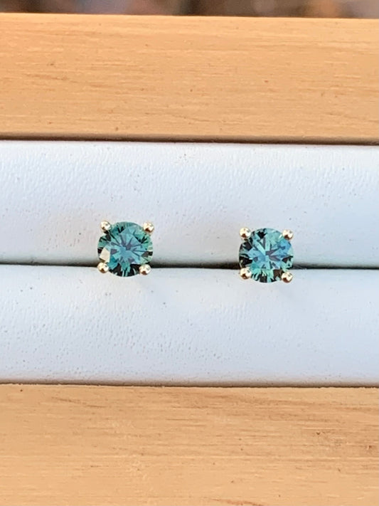 Teal Australian Parti Sapphire Earrings ~ 4mm Gold Studs