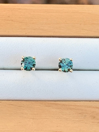 Teal Australian Parti Sapphire Earrings ~ 4mm Gold Studs