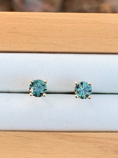 Teal Australian Parti Sapphire Earrings ~ 4mm Gold Studs