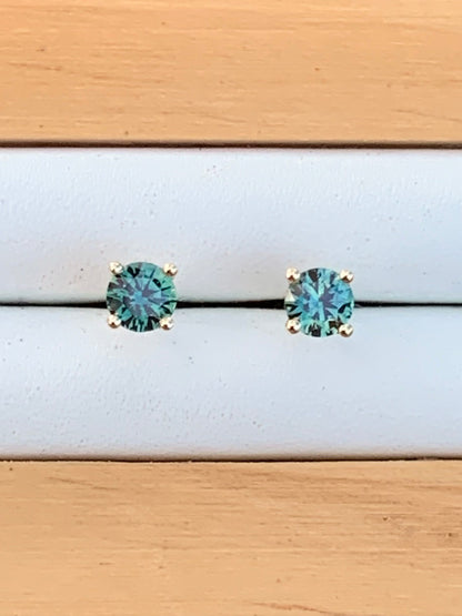 Teal Australian Parti Sapphire Earrings ~ 4mm Gold Studs