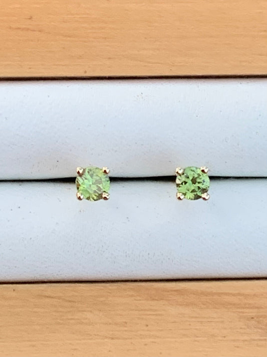 Green Australian Sapphire Earrings ~ 3mm Gold Studs