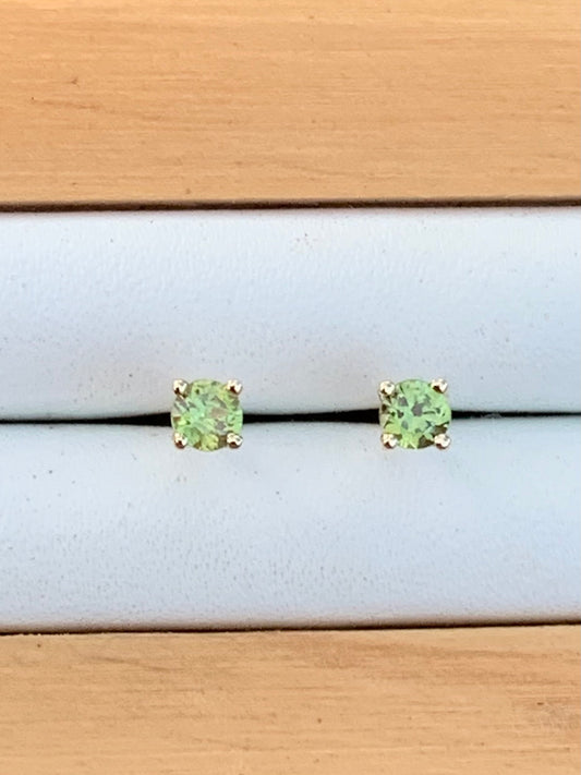 Green Australian Sapphire Earrings ~ 3mm Gold Studs