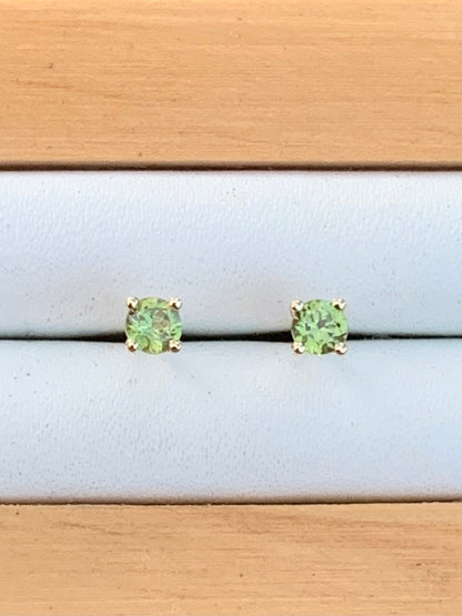 Green Australian Sapphire Earrings ~ 3mm Gold Studs