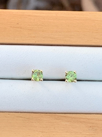 Green Australian Sapphire Earrings ~ 3mm Gold Studs