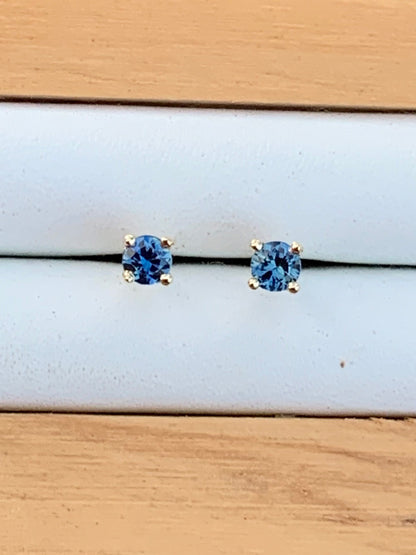 Blue Australian Sapphire Earrings ~ 3mm Gold Studs
