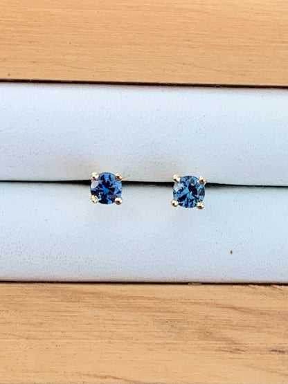 Blue Australian Sapphire Earrings ~ 3mm Gold Studs