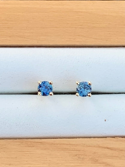 Blue Australian Sapphire Earrings ~ 3mm Gold Studs