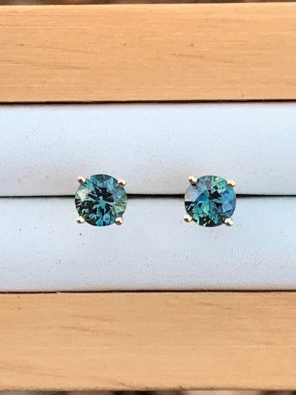 Teal Australian PartiSapphire Earrings ~ 5mm Gold Studs