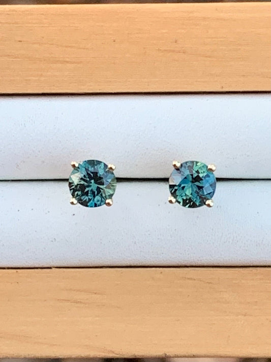 Teal Australian PartiSapphire Earrings ~ 5mm Gold Studs