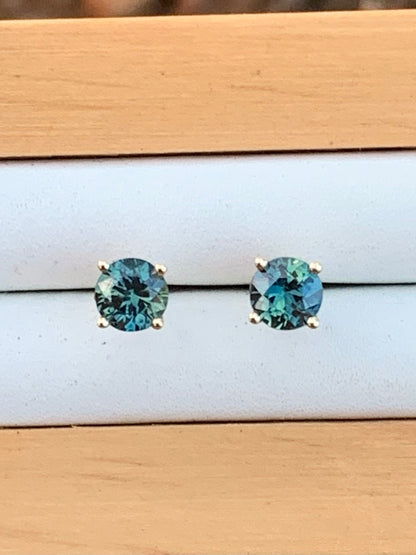 Teal Australian PartiSapphire Earrings ~ 5mm Gold Studs