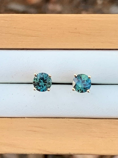 Teal Australian PartiSapphire Earrings ~ 5mm Gold Studs