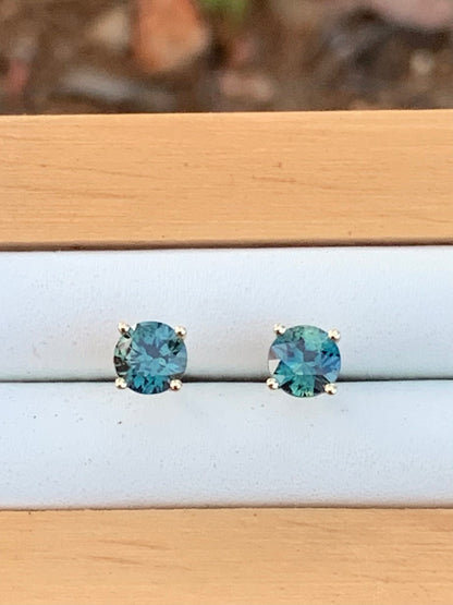Teal Australian PartiSapphire Earrings ~ 5mm Gold Studs