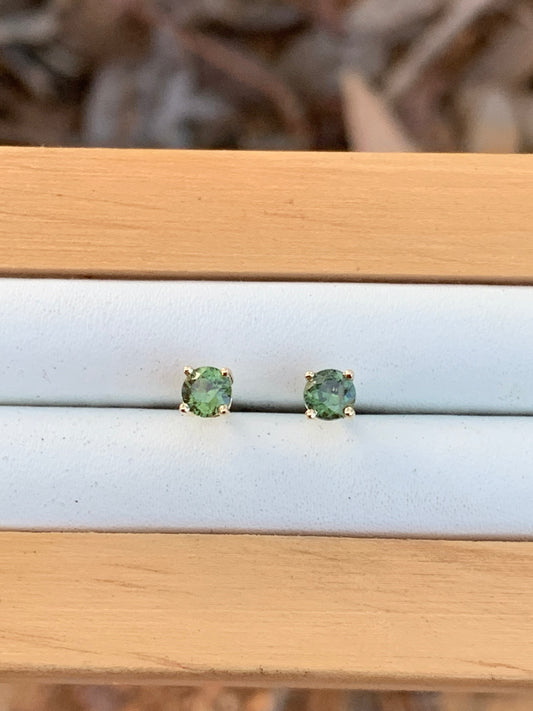 Green Australian Sapphire Earrings ~ 3.5mm Gold Studs