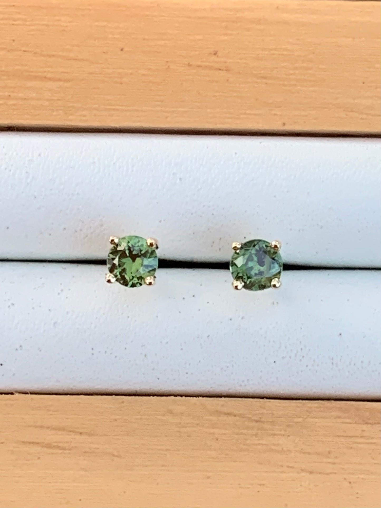 Green Australian Sapphire Earrings ~ 3.5mm Gold Studs