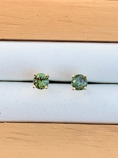 Green Australian Sapphire Earrings ~ 3.5mm Gold Studs