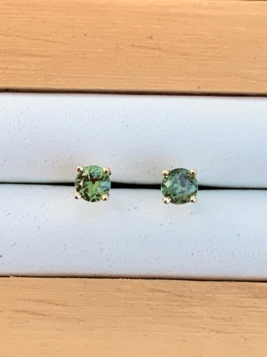 Green Australian Sapphire Earrings ~ 3.5mm Gold Studs