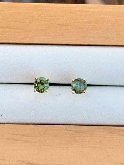 Green Australian Sapphire Earrings ~ 3.5mm Gold Studs