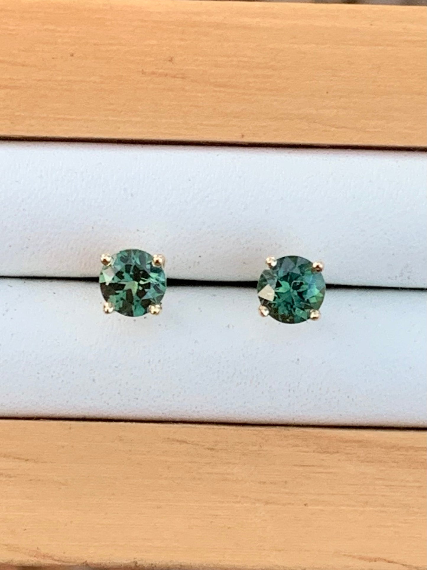 Teal Australian Sapphire Earrings ~ 4.5mm Gold Studs