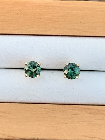 Teal Australian Sapphire Earrings ~ 4.5mm Gold Studs