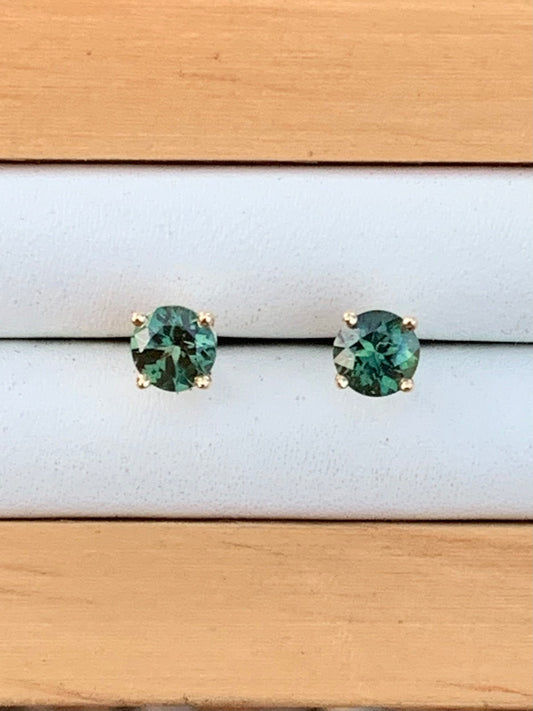Teal Australian Sapphire Earrings ~ 4.5mm Gold Studs