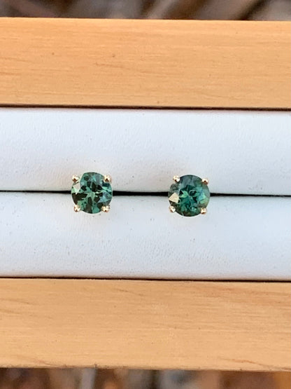 Teal Australian Sapphire Earrings ~ 4.5mm Gold Studs