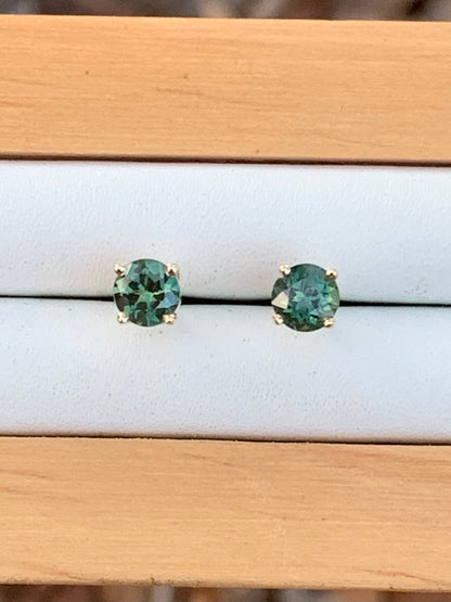 Teal Australian Sapphire Earrings ~ 4.5mm Gold Studs