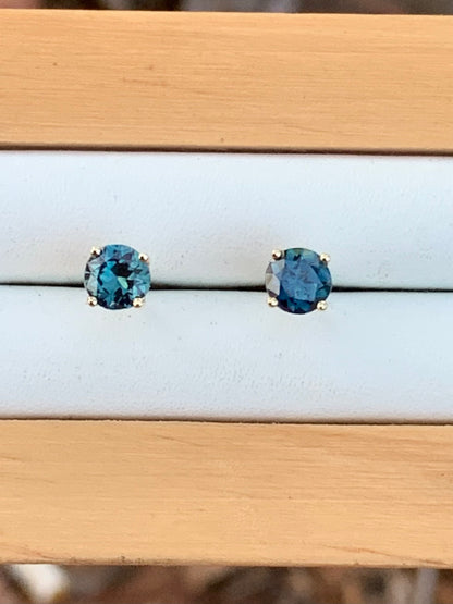 Blue Australian Sapphire Earrings ~ 4.5mm Gold Studs