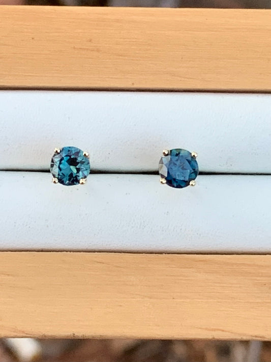 Blue Australian Sapphire Earrings ~ 4.5mm Gold Studs